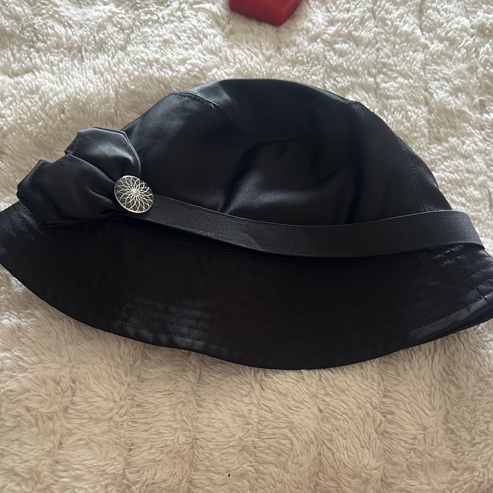 Betmar Black Satin Women's Hat (75 Anniversary) with Decorative Button